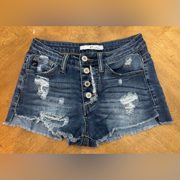 Kancan Button Fly Distressed Raw Hem Denim Cut Off Shorts Size 24 - Picture 1 of 9